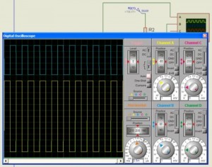 FIG 6 O osciloscópio mostra o sinal de entrada canal A de 12Vpp 1KHz Saída no canal B de 5Vpp 1KHz sinal invertido